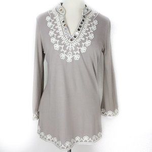 INC Tunic Top Long Sleeve Gray Knit Sequins